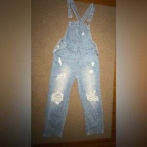 Distressed Denim Overalls